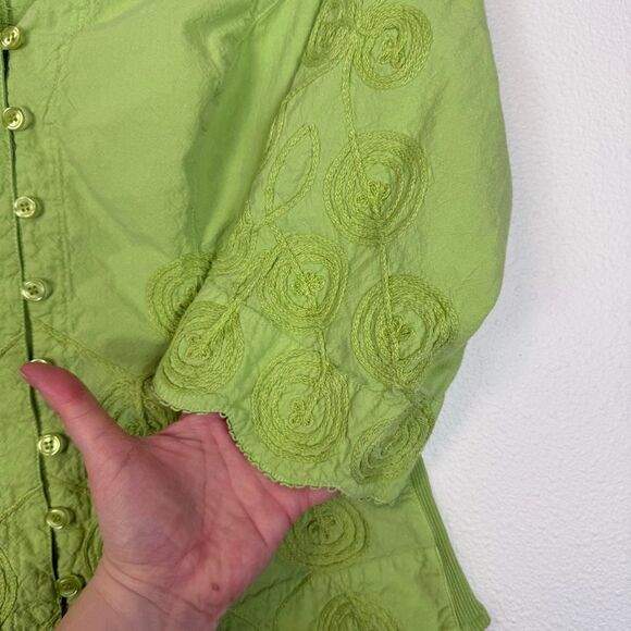 Vintage Y2K Green Embroidered 100% Cotton Button Down Blouse Size XL - Picture 8 of 10